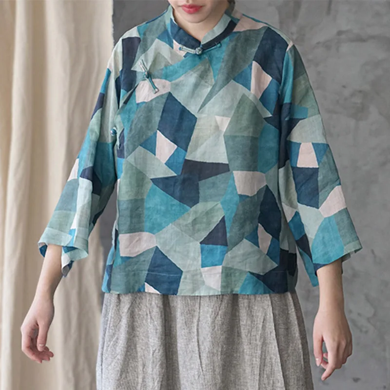 Блузка женская из рами с воротником-стойкой на пуговицах | Женская одежда