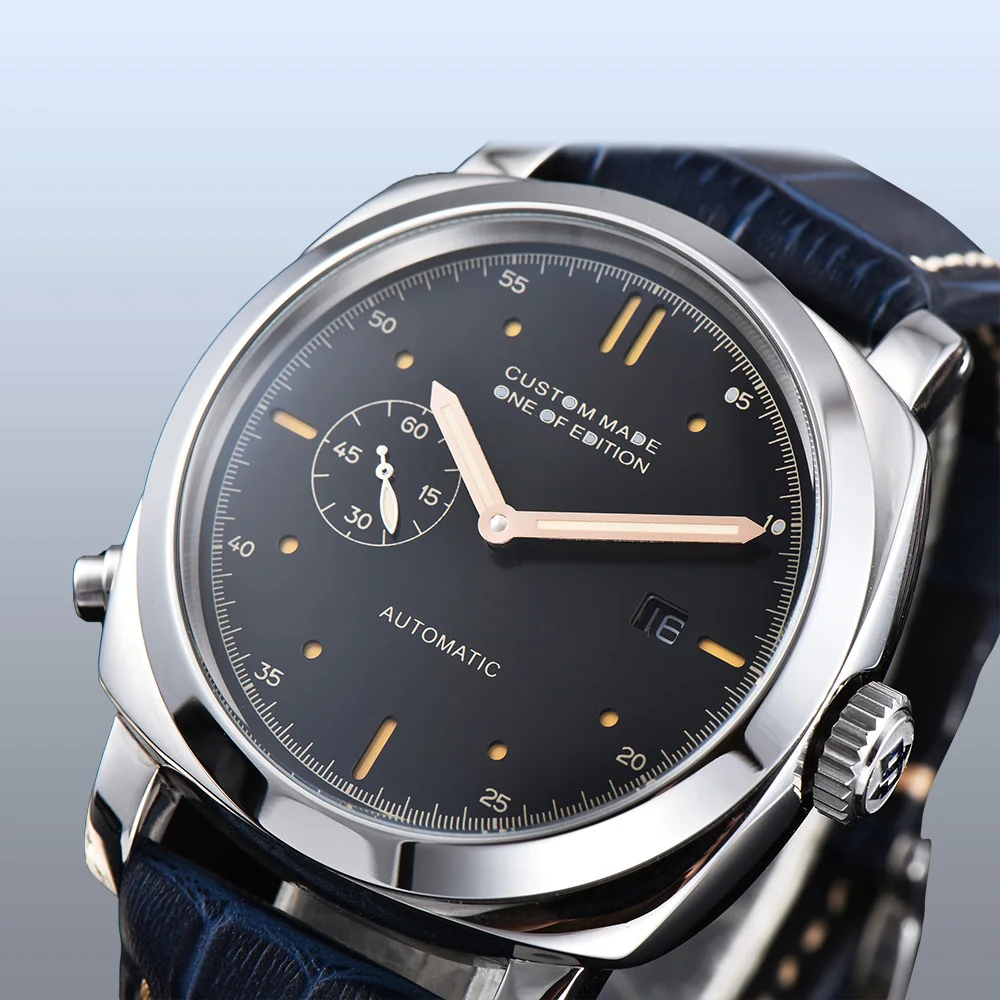 BOMAX MARINA Men's Watch 44mm Automatic Stainless Steel Polished Case High Quality Leather Strap Luminous Hand S54 | Наручные часы