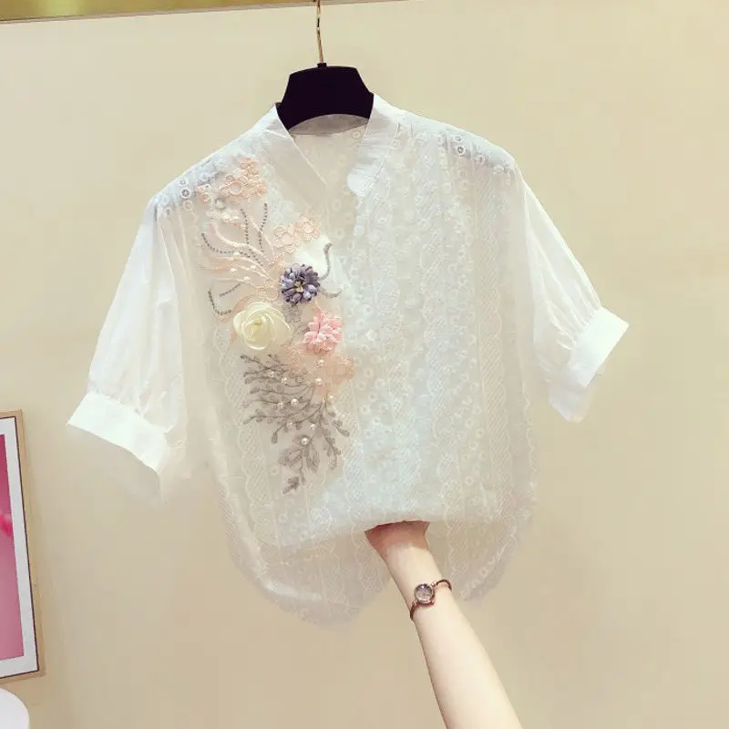 

Blouse Women Simply Candy COlor Single Breasted Poplin Shirts Office Lady Short Sleeve Blouse Roupas Chic Chemise Tops 2021