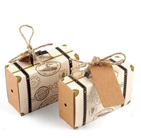 mini suitcase favor box candy bag vintage kraft paper with tags burlap twine for wedding travel themed party bridal shower decor