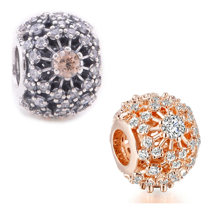 

Pave Stones Winter Snowflake Crystal Beads for Charm Bracelet Fashion DIY Kralen 925 Sterling Silver Beads for Jewelry Making
