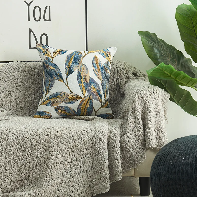 

Leaves Cushion Cover Colorful Stripes Decorative Pillow Cases for Living Room Elegant Sofa Home Decoration 45x45cm Special Yarn