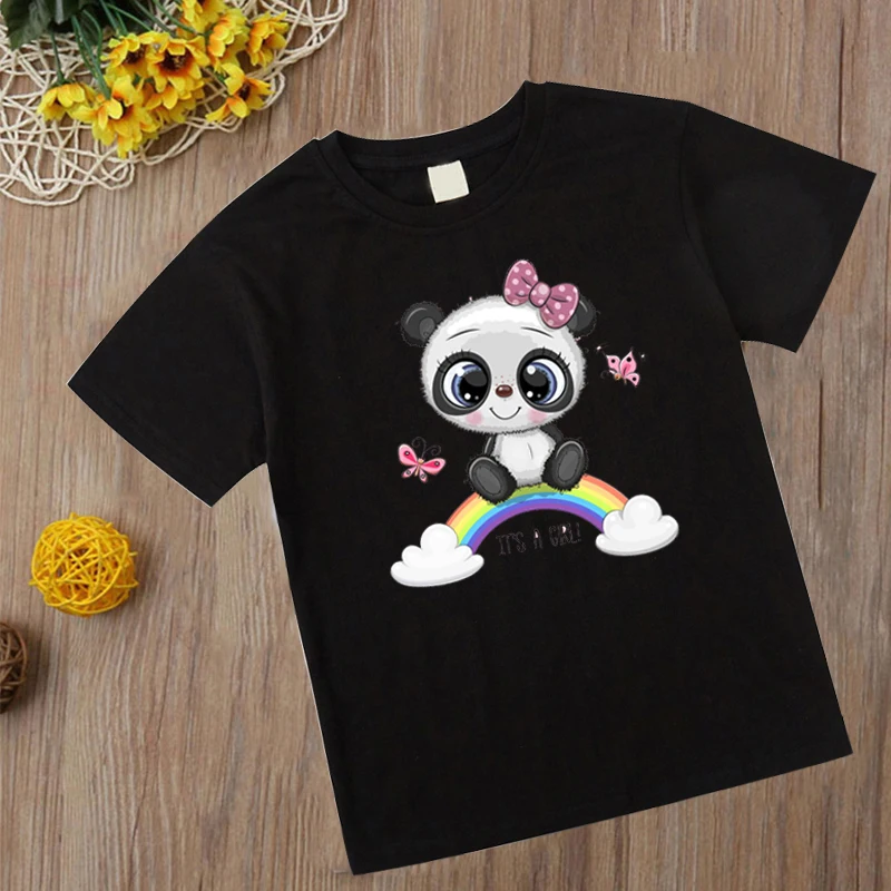 

Детские дизайнерские топы с мультяшным принтом милой панды, Повседневная футболка для мальчиков и девочек, детская футболка, Рождественска...