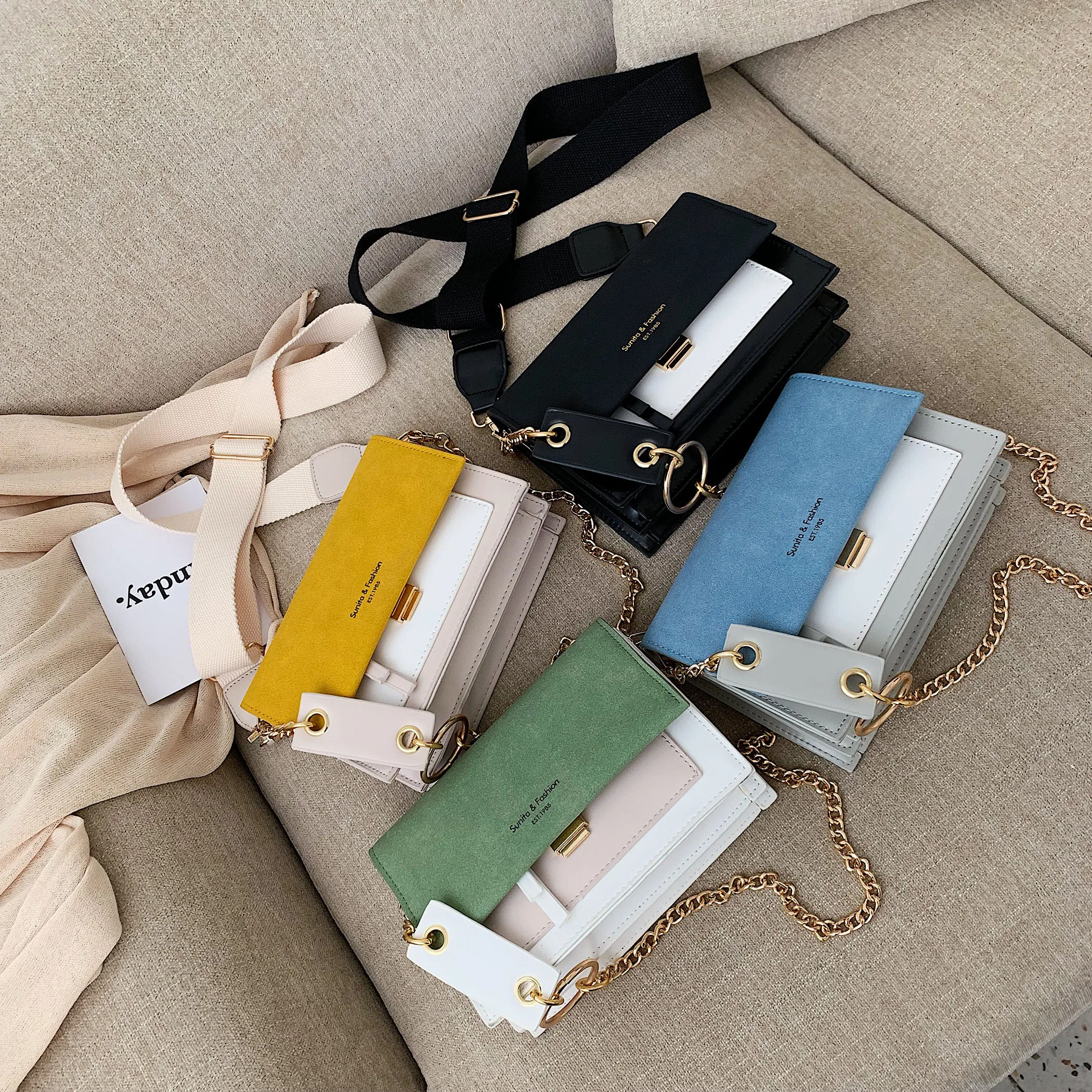

Women Bag Handbag Scrub Leather Contrast Color Crossbody Bags For Women 2021 Chain Simple Shoulder Bag Ladies Purses And Handbag