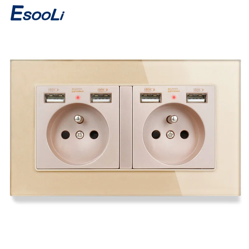Розетка стеновая Esooli со стеклянной панелью скрытым мягсветодиодный