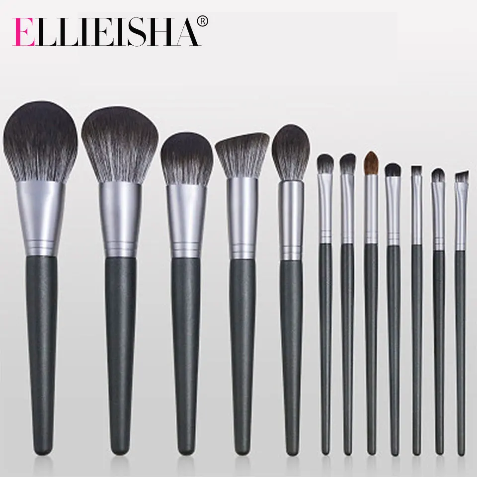 Набор кистей для макияжа ELLIEISHA Black профессиональные натуральные кисти из козьего