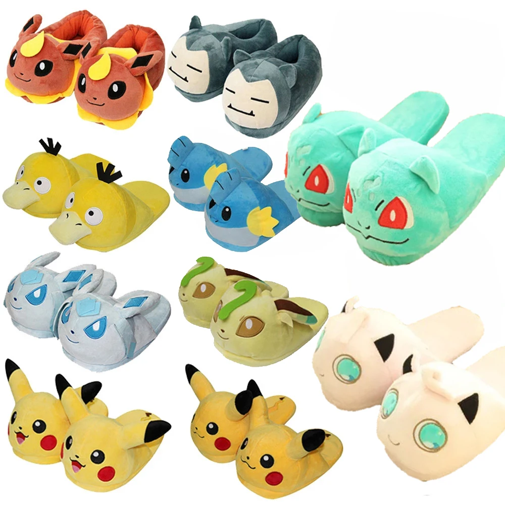 

New Pokemon Cotton Slippers Snorlax Pikachu Charmander Psyduck Jigglypuff Eevee Leafeon Umbreon Plush Anime Plushie Shoes Gift