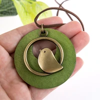 retro cotton and linen accessories ethnic style korean style wooden bird pendant long necklace sweater chain