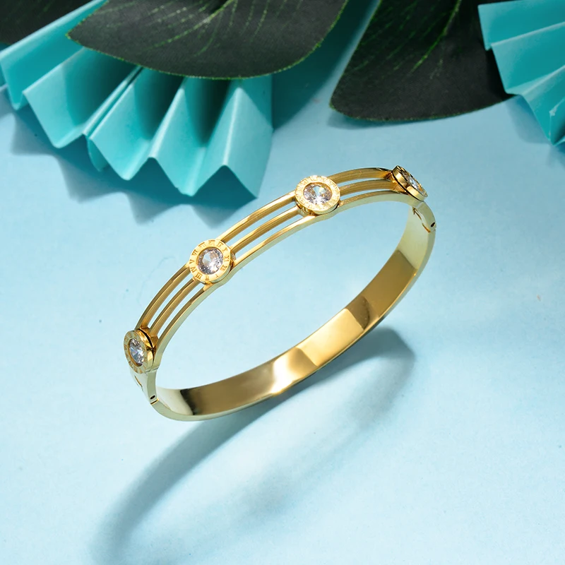 Gold Baoyan, золотой, серебряный браслет из нержавеющей стали, винтажный браслет с цирконием и кристаллами, женский,, роскошный золотой браслет для женщин - Окраска металла: Gold