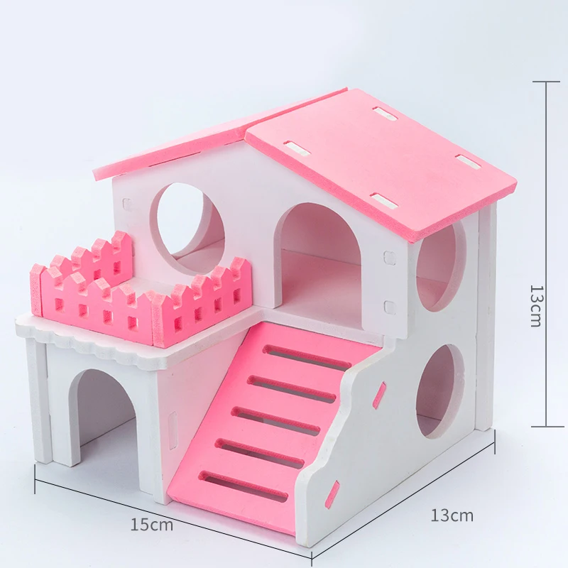 

Double Layer Small Pet House with Fence Ladder Hideout Hamster Mouse Rat Guinea Pig Sleeping House Cage Nest
