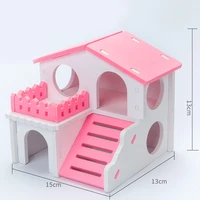 double layer small pet house with fence ladder hideout hamster mouse rat guinea pig sleeping house cage nest