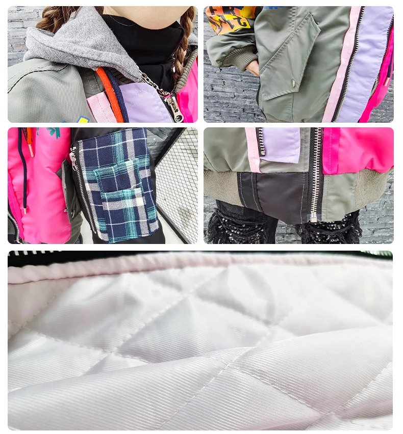 

Trendy Hooded Jacket Women Korean Harajuku Graffiti Bomber Coat Cool Female Windbreaker Baggy Parka Color Block Oversized Street