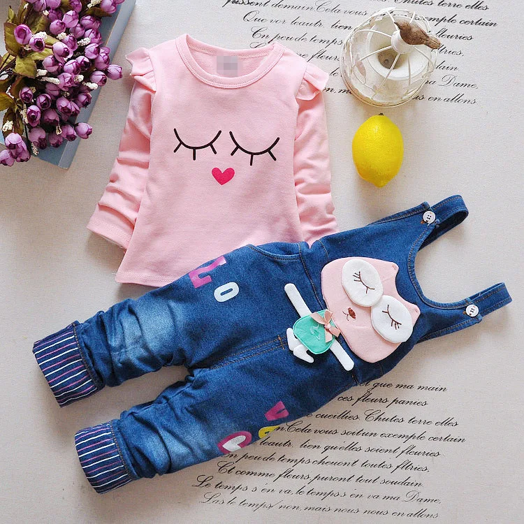 Детская одежда весна 2019 Новый Джинсовый комплект с нагрудником для девочек из 2