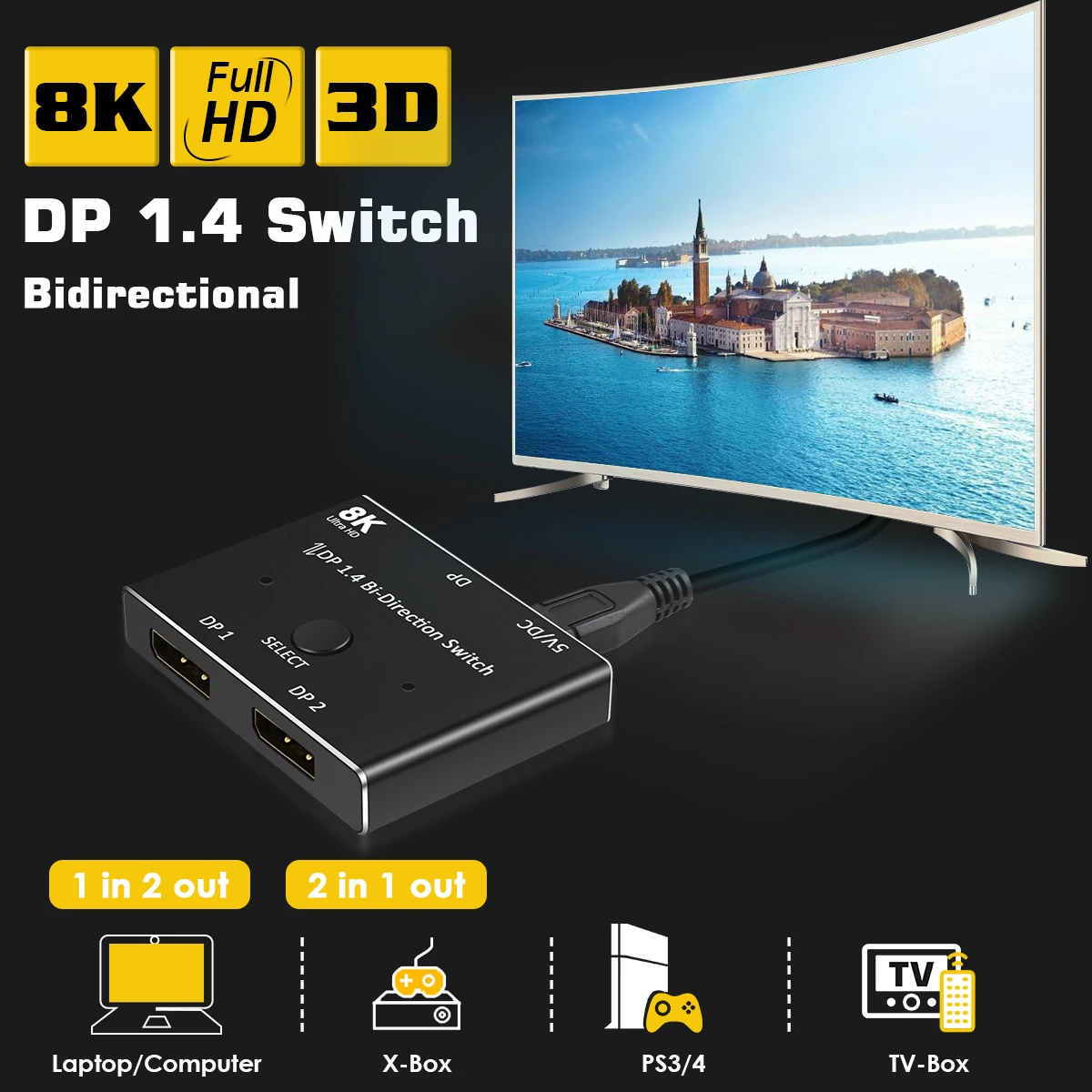 3840*2160 @ 144 Гц 1 4 двухсторонний разветвитель переключатель Displayport 2x1x2 8K 30 4K 120 двойной