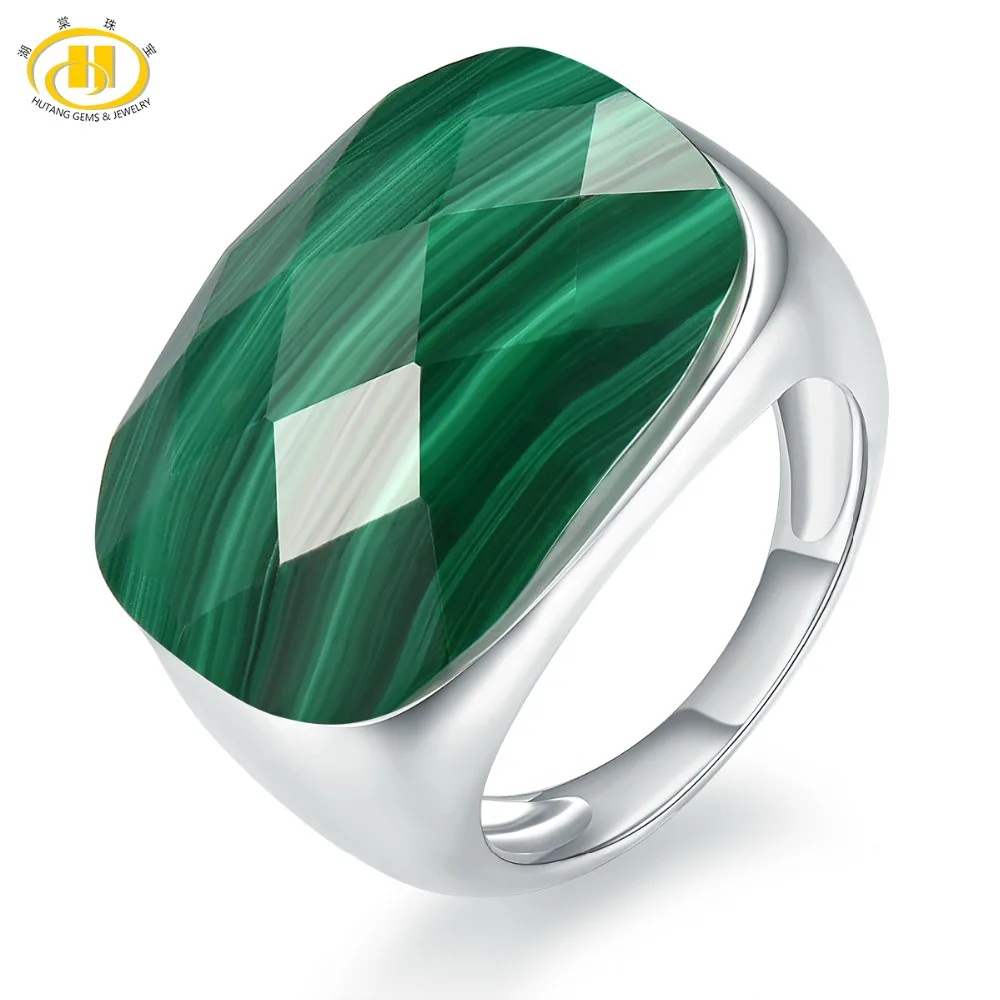 Hutang Malachite Engagement Rings Checkerboard Cut Natural Gemstone Solid 925 Sterling Silver Ring Men Women Fine Stone Jewelry|fine jewelry|925