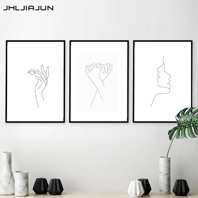 

JHLJIAJUN эскиз настенный художественный Рисунок линия печать минималистский Простой Модный Холст плакат черная белая Картина Настенная карти...