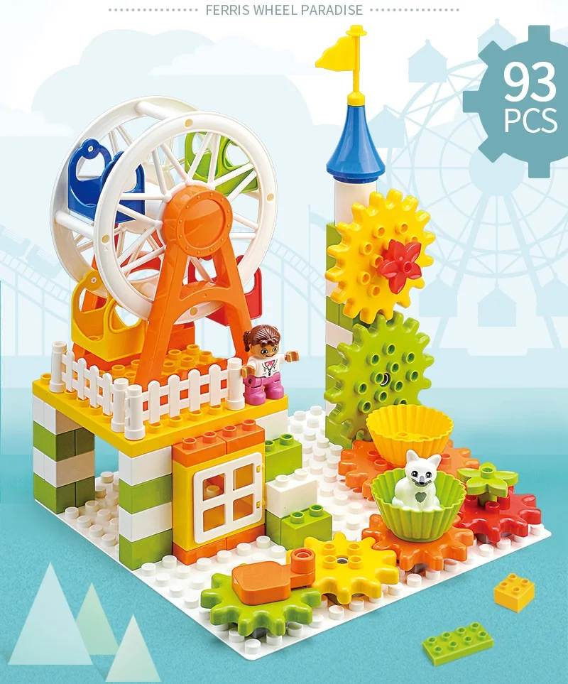 

New Large Particle Building Block Plastic Puzzle Gear Building Block Ferris Wheel Park Creative Diy Toys Compatible with Duploed