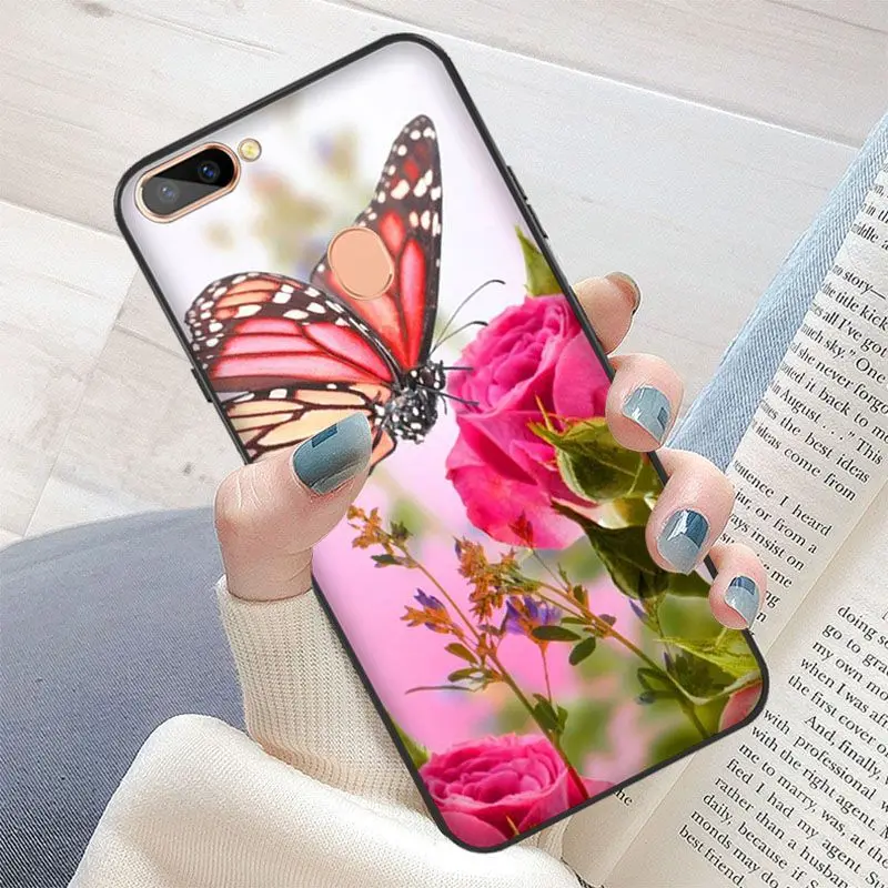 Красная бабочка на белой розы цветок ТПУ мягкий чехол для телефона с
