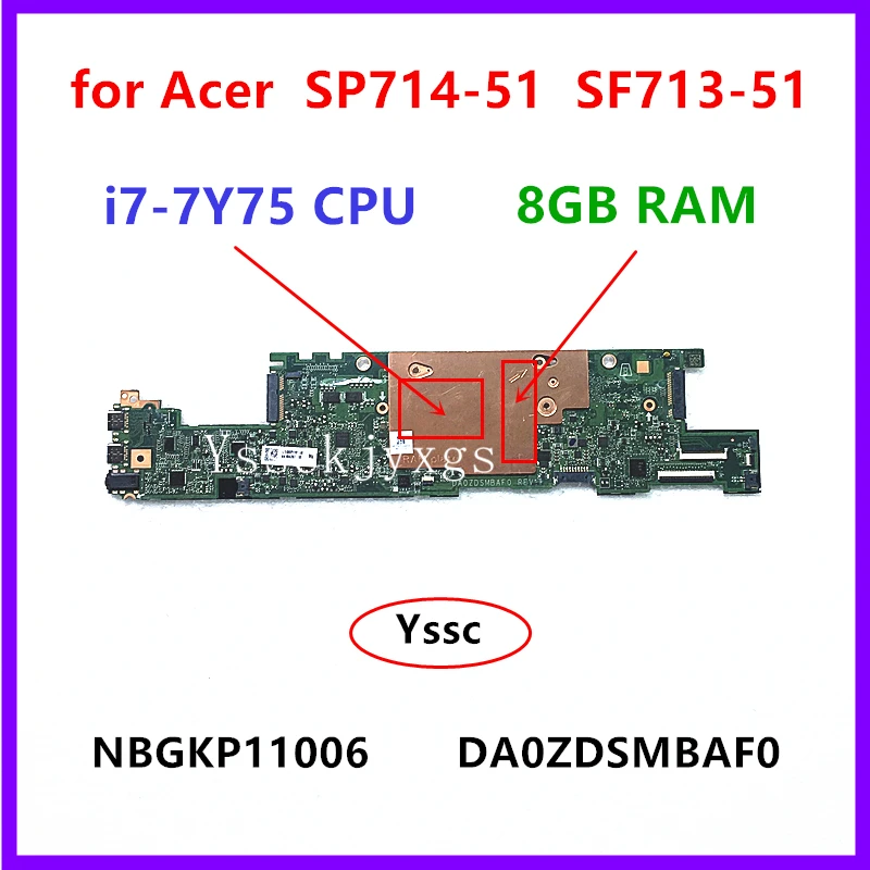 Материнская плата NBGKP11006 для ноутбука Acer Swift Spin 7 SF713-51 SP714-51 системная DA0ZDSMBAF0 с