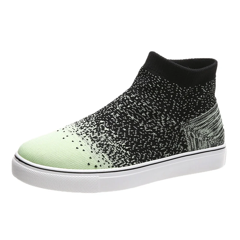 

High Top Sneakers 2021 Spring New Knitted Fabric Breathable Women Casual Shoes Plus Size 35-43 Comfy Female Flats Loafers