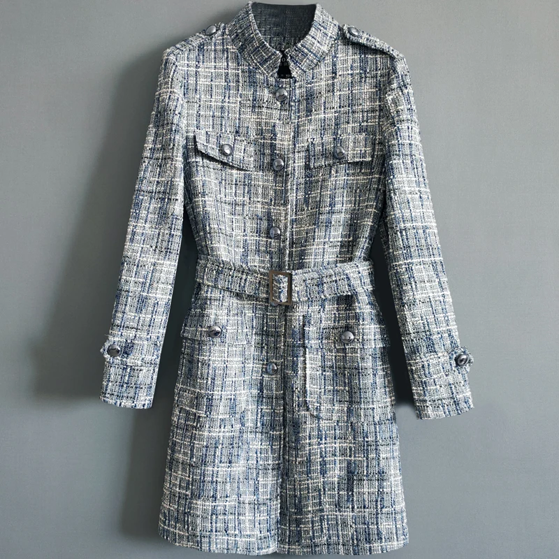 Женский однобортный тренчкот средней длины в китайском стиле с