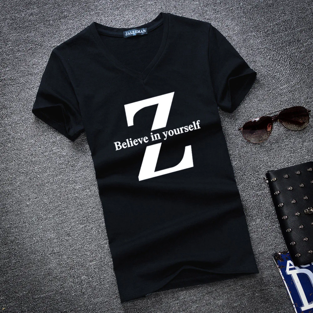 Мужская приталенная футболка с коротким рукавом и V образным вырезом|men summer|brand t