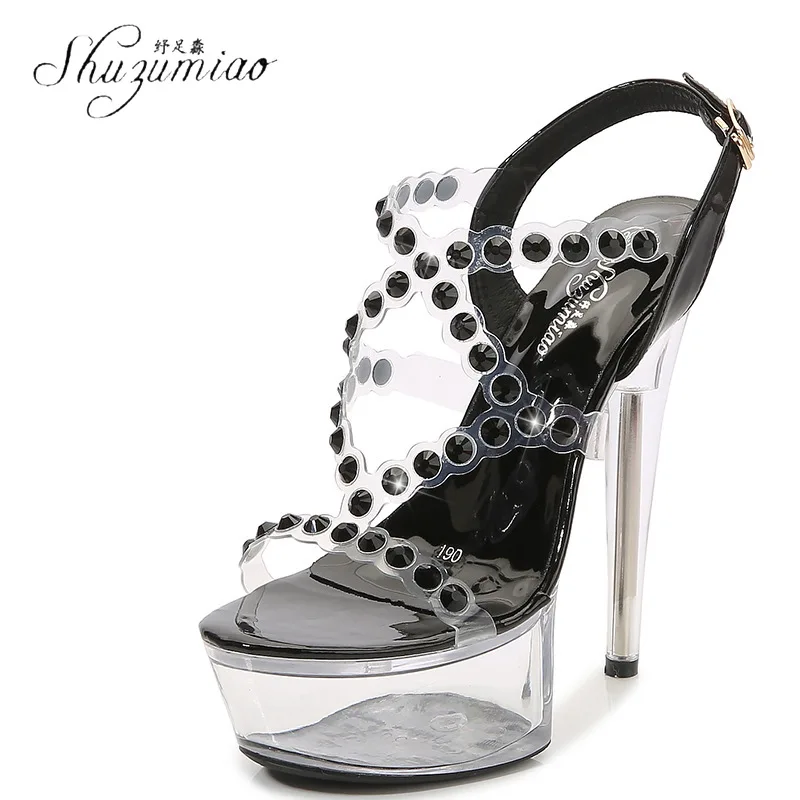 

Shoes for Women New 2021 Pole Dance Gladiato High-heeled Sandals 15CM Clear Crystal High Heels Ladies Platform Sandals Stripper