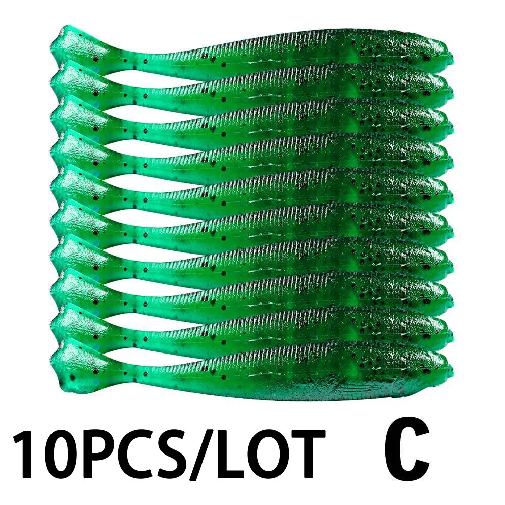 COLOR-C JACKFISH, 10 шт./лот, мягкие приманки, 7 см/2 г, 10 см/6 г, ручная работа, Т-образный хвост, запах соли, силиконовая приманка в виде мухи, вобберы для ловли карпа, приманки, рыболовные снасти - Цвет: COLOR-C