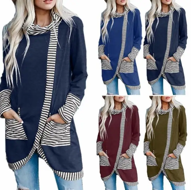 

2020 Women's Dresses Sexy Autumn and winter women's stripe splicing Long Sleeve Large dress