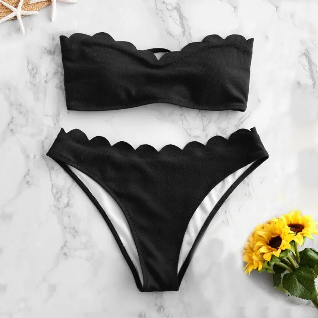 Женский купальный костюм maillot de bain бандо с мягкой подкладкой однотонная пляжная