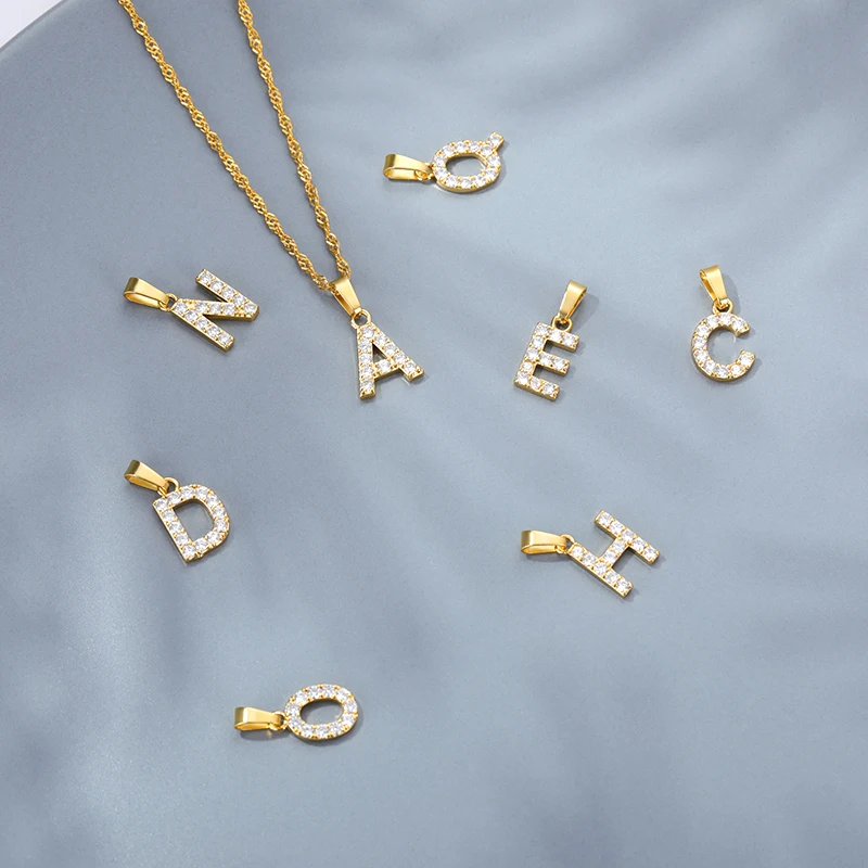 Exquisite Zircon Letters Initial Necklace For Women Men Water Wave Chain A-Z Alphabet Pendant Necklace Couple Jewelry Gifts 5