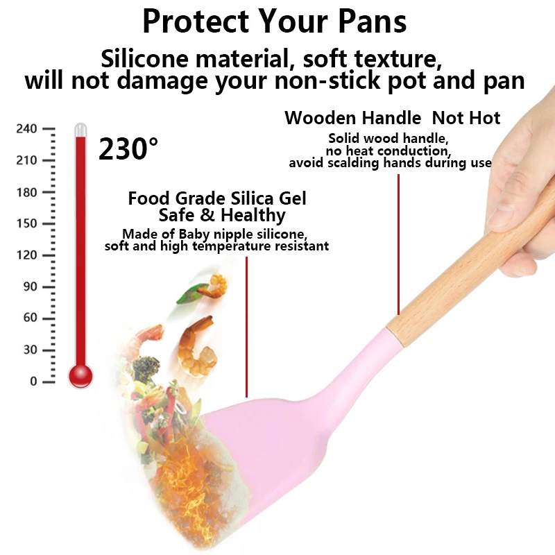 Набор силиконовых кухонных инструментов с деревянной ручкой 9/11 шт.|Наборы