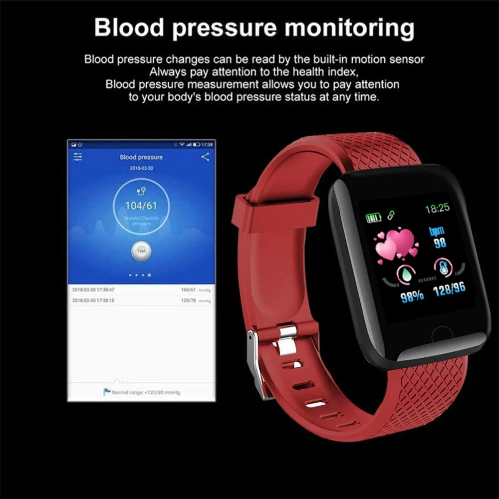 

116Plus Bluetooth Push Message Smart Watch Men Women Sports Fitness Tracker Heart Rate Blood Pressure Monitor relogio inteligent