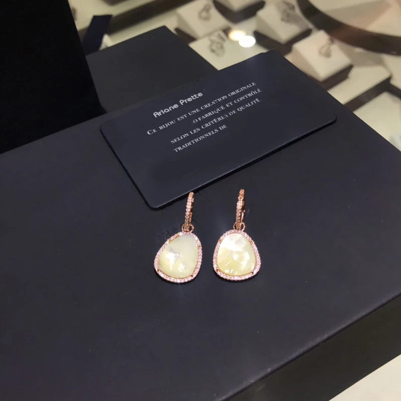 Модный шарм копия 1:1 Реплика розовое золото черный гематит падение серьги в паре