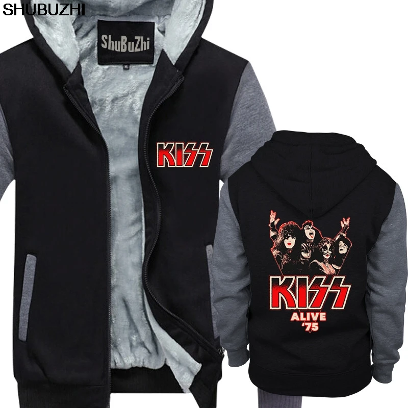 

Мужская зимняя толстовка с капюшоном KISS Rock & Roll, черная теплая вечерние стовка с капюшоном, модель sbz1155