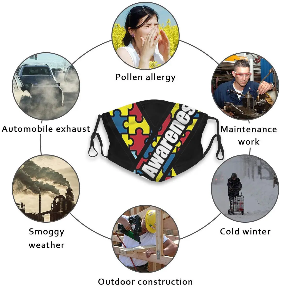 

Anti Dust Print Face Masks Autism Awareness Magnet Frenulum Masks Fabric Protective PM2.5 Masks Proof Haze Windproof