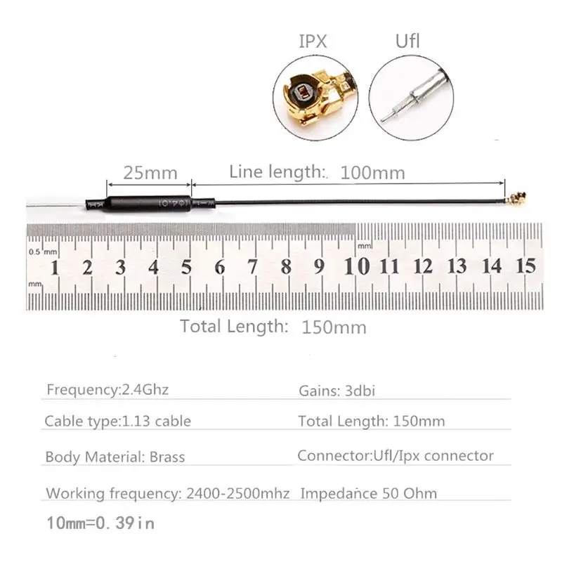 

OOTDTY 10Pcs 2.4GHz WIFI Antenna 3DBI IPEX Welded Connector 15CM Brass Inner Aerial WiFi Antenna