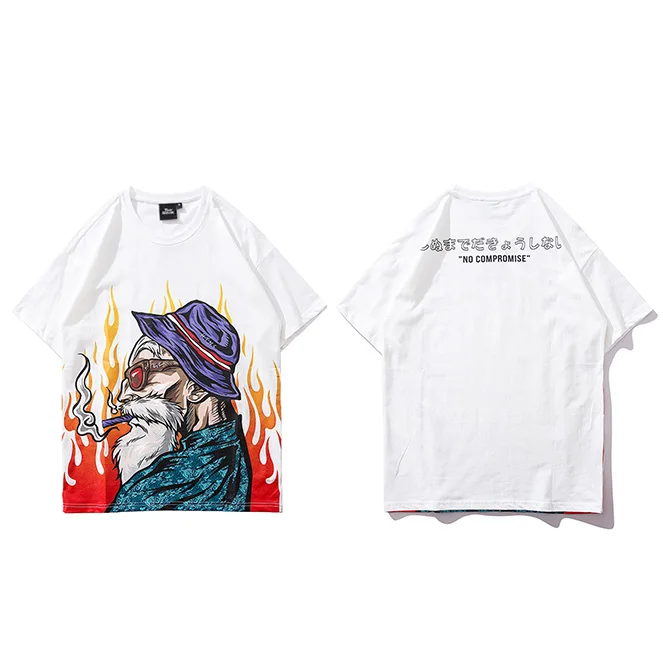 A701909 White Лето, футболка, уличная одежда, Harajuku, футболка с японским старым человеком, хип-хоп, футболка в японском стиле, Мультяшные хип-хоп топы, футболки из хлопка - Цвет: A701909 White