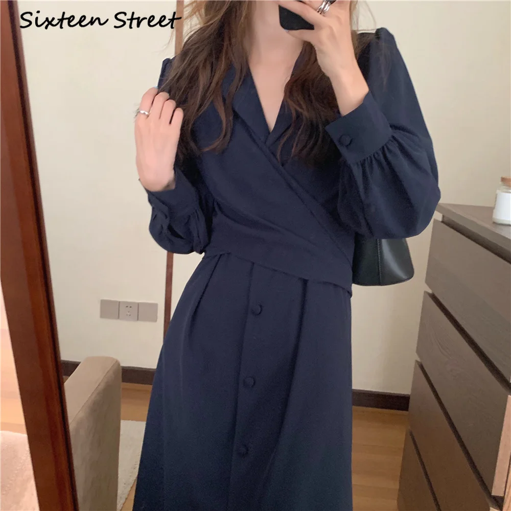 Платье женское с воротником и длинным рукавом модное винтажное дизайнерское