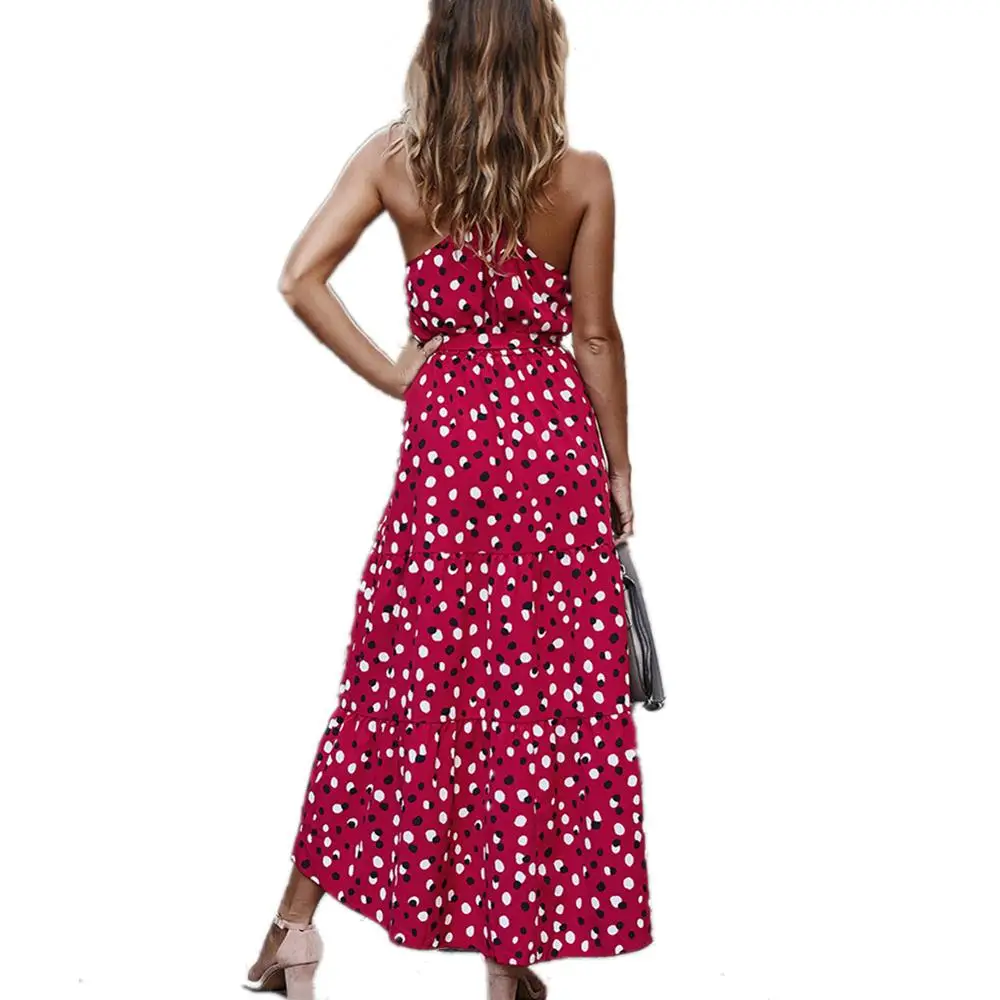 

Women Summer Floral Print Maxi Dress O-Neck Sleeveless Polka Dot Party Dresses Casual Boho Beach Dress Vestidos