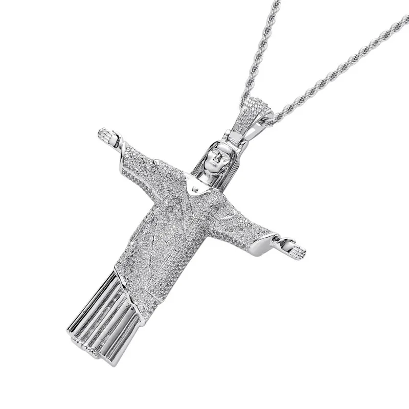 Iced Out Jesus Cross Большая подвеска мужское ожерелье в стиле хип хоп 2 вида цветов модное