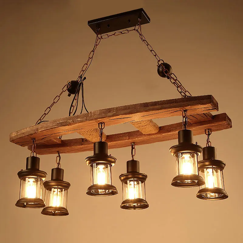 Vintage Boat Wood Chandelier Industrial Style American Restaurant Bar Table Glass Lamp Clothing Shop Cafe Net Attic Pendant Lamp