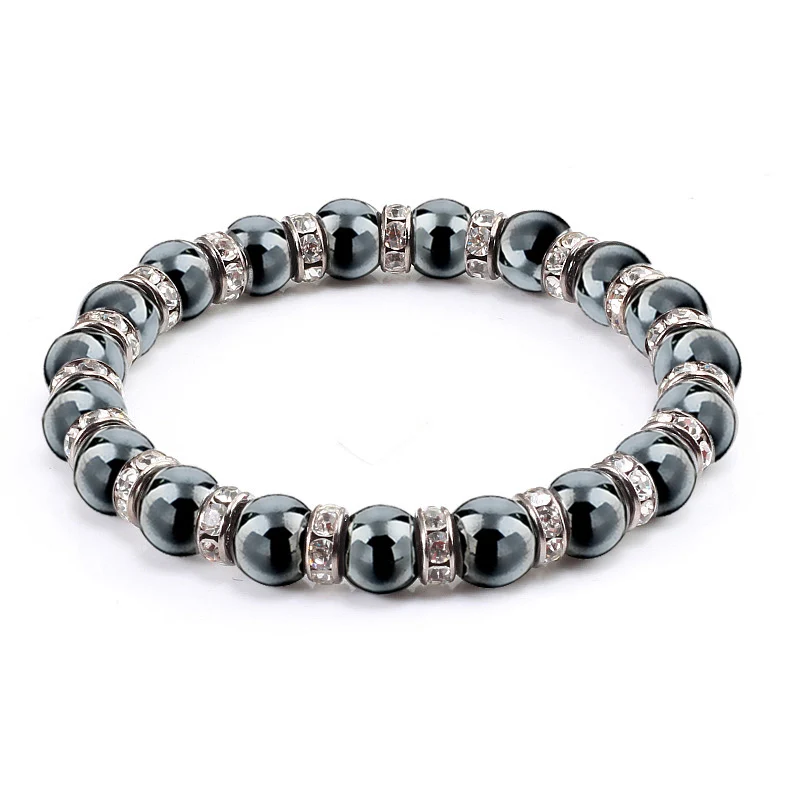 Men Natural Stone Beads Bracelet Charm Women Crystal Rhinestone Hematite Stretch Bracelets Bangle Healing Jewelry Pulsera Hombre