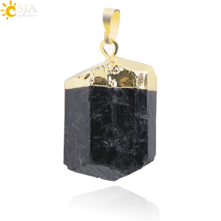 

CSJA 1Pc Natural Black Tourmaline Ore Gem Stone Healing Reiki Bead Pendant Nunatak Raw Energy Chakra Natural Stone Pendants E018