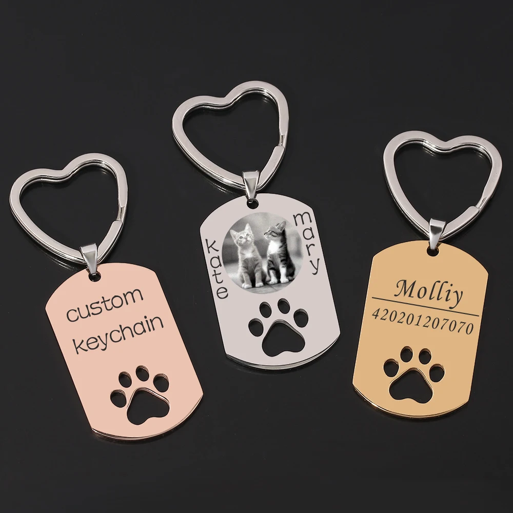 

Personalized Custom DIY Dog Tag Photo Keychain Stainless Steel Engraved Photograph Name Keychain For Pet Keepsake key Chaveiro