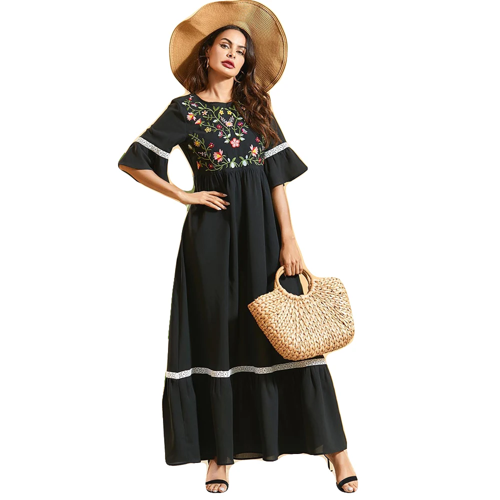 Мусульманское платье макси Рамадан с вышивкой мусульманский халат абайя кафтан