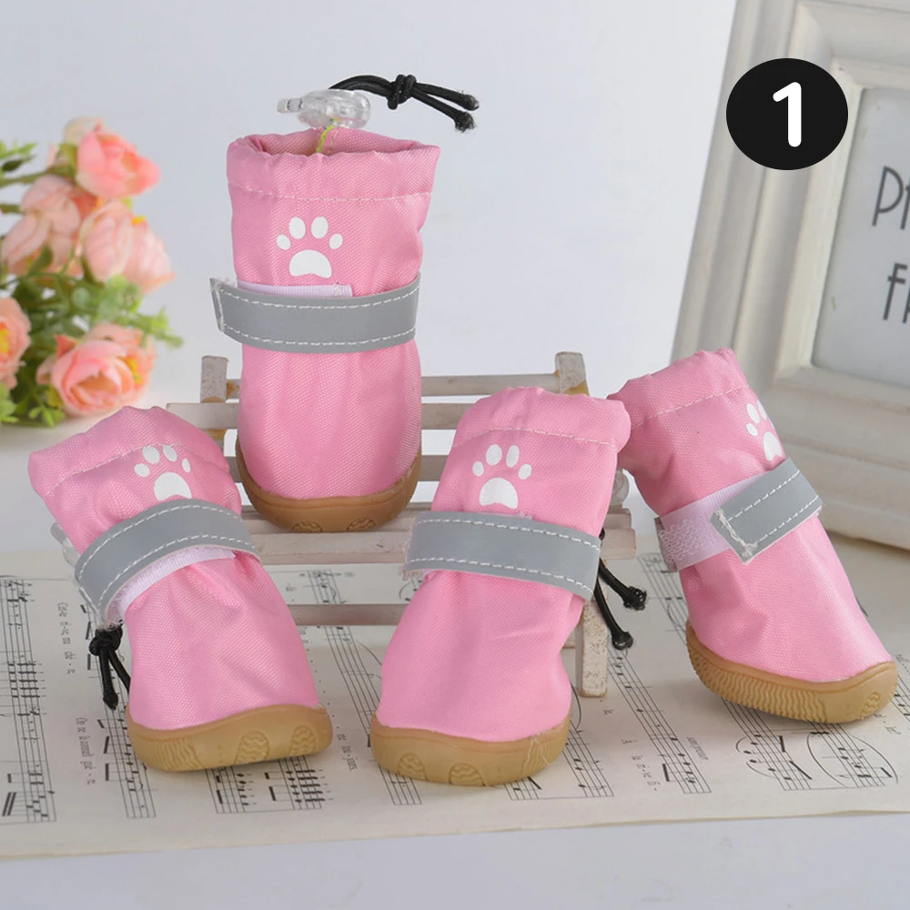 Pink Style2 4 шт./компл. Портативный Нескользящие собака резиновые сапоги для собак; ботинки на резиновой подошве; Водонепроницаемый домашнего любимца, щенка, собаки, кота обувь для дождя - Цвет: Pink Style2
