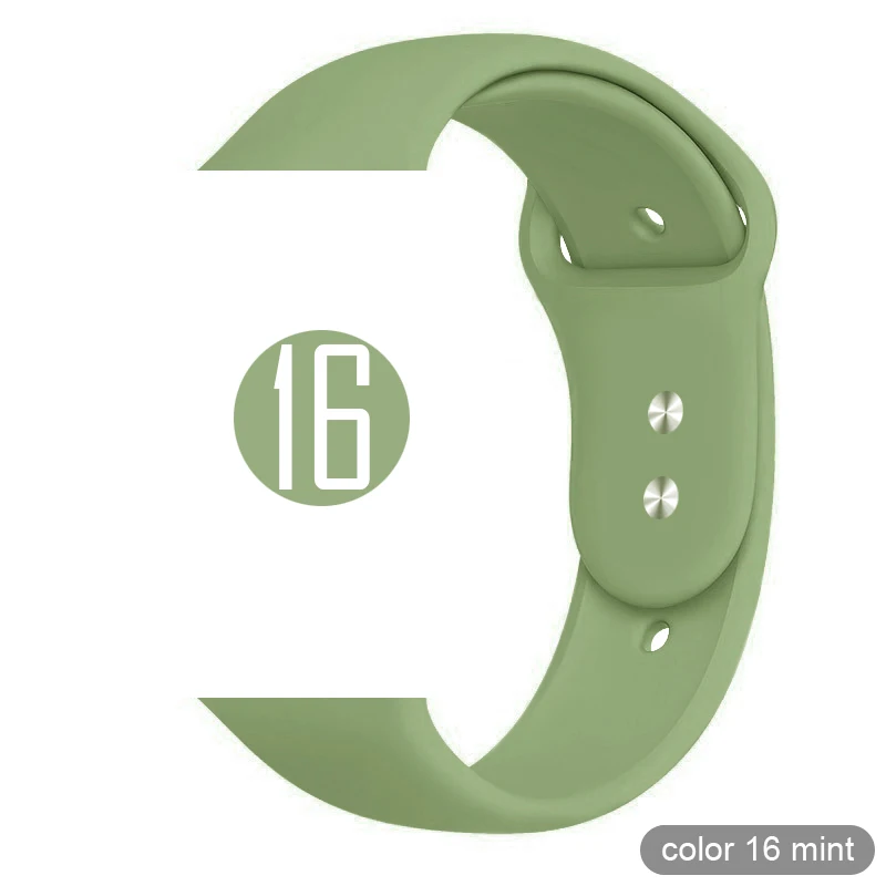 Мягкий силиконовый спортивный ремешок для Apple Watch 5 4 3 2 1 38 мм 42 мм, резиновый ремешок для часов Iwatch series 5 4 40 мм 44 мм - Цвет ремешка: 16 Mint