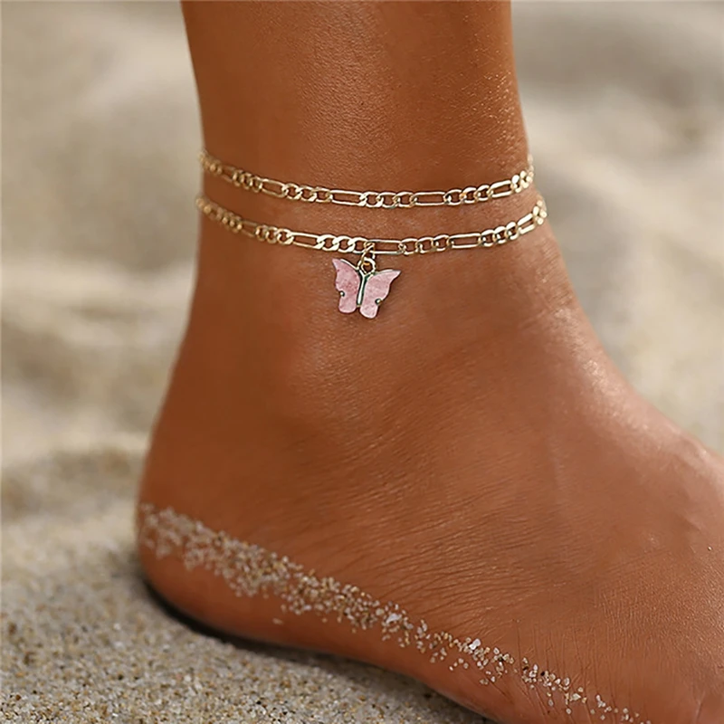

2pc Women Anklet Fashion Butterfly Decor Ankle Charm Bracelet Beach Bracelet Anklet Chain Jewelry Accessories Party Dress Up