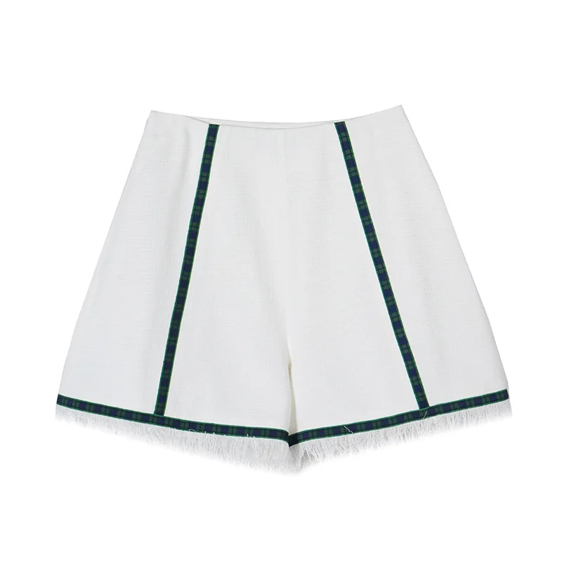 

2021 Summer Women's High Waist White Shorts Tassel Stitching Wide Leg Casual Pants Female Straight Leg Slimming Shorts
